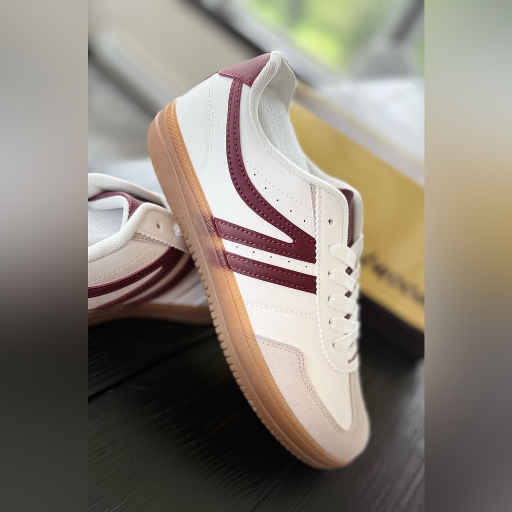 Outwoods White and Burgundy Women’s Fashion Sneakers